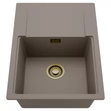 HD Onyx Tortora 68-XL egymedencés mosogatótálca, csepegtetőtálcával, tortora színben, szálcsiszolt arany leeresztő szifonnal