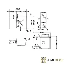 HD Onyx Tortora 68-XL egymedencés mosogatótálca szett, acél csepegtetőráccsal és kosárral, csepegtetőtálcával, tortora színben, matt fekete leeresztő szifonnal