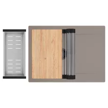 HD Onyx Tortora 68-XL egymedencés gránit mosogatótálca szett, csepegtetőtálcával, vágódeszkával, acél csepegtetőráccsal és kosárral, tortora színben, matt fekete leeresztő szifonnal