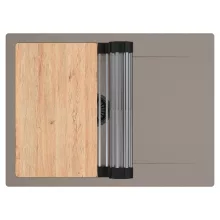 HD Onyx Tortora 68-XL egymedencés gránit mosogatótálca szett, csepegtetőtálcával, vágódeszkával, acél csepegtetőráccsal, tortora színben, matt fekete leeresztő szifonnal