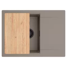 HD Onyx Tortora 68-XL egymedencés gránit mosogatótálca, vágódeszkával, tortora színben, matt fekete leeresztő szifonnal