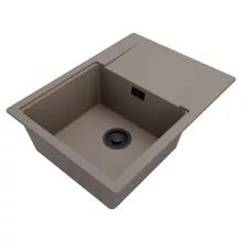 HD Onyx Tortora 68-XL egymedencés gránit mosogatótálca, vágódeszkával, tortora színben, matt fekete leeresztő szifonnal