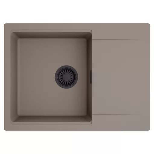 HD Onyx Tortora 68-XL egymedencés mosogatótálca, csepegtetőtálcával, tortora színben, matt fekete leeresztő szifonnal