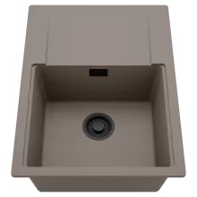 HD Onyx Tortora 68-XL egymedencés mosogatótálca, csepegtetőtálcával, tortora színben, matt fekete leeresztő szifonnal