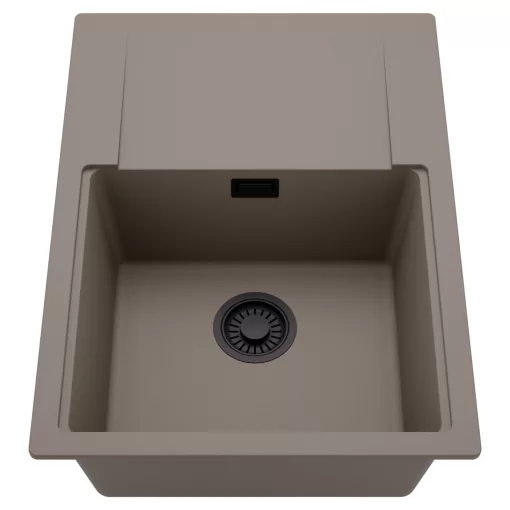 HD Onyx Tortora 68-XL egymedencés mosogatótálca, csepegtetőtálcával, tortora színben, matt fekete leeresztő szifonnal
