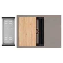 HD Onyx Tortora 68-XL egymedencés gránit mosogatótálca szett, csepegtetőtálcával, vágódeszkával, matt fekete csepegtetőráccsal és krómozott kosárral, tortora színben, szálcsiszolt réz leeresztő szifonnal