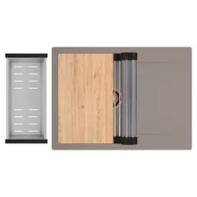 HD Onyx Tortora 68-XL egymedencés gránit mosogatótálca szett, csepegtetőtálcával, vágódeszkával, acél csepegtetőráccsal és kosárral, tortora színben, szálcsiszolt réz leeresztő szifonnal