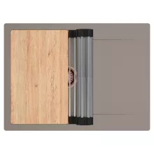 HD Onyx Tortora 68-XL egymedencés gránit mosogatótálca szett, csepegtetőtálcával, vágódeszkával, acél csepegtetőráccsal, tortora színben, szálcsiszolt réz leeresztő szifonnal