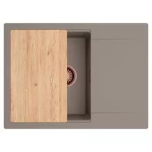 HD Onyx Tortora 68-XL egymedencés gránit mosogatótálca, vágódeszkával, tortora színben, szálcsiszolt réz leeresztő szifonnal