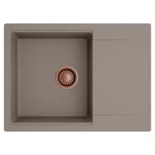 HD Onyx Tortora 68-XL egymedencés mosogatótálca, csepegtetőtálcával, tortora színben, szálcsiszolt réz leeresztő szifonnal