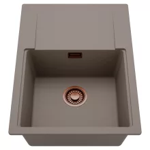 HD Onyx Tortora 68-XL egymedencés mosogatótálca, csepegtetőtálcával, tortora színben, szálcsiszolt réz leeresztő szifonnal