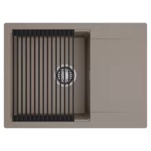 HD Onyx Tortora 68-XL egymedencés mosogatótálca szett, matt fekete csepegtetőráccsal, csepegtetőtálcával, tortora színben