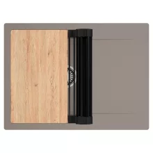 HD Onyx Tortora 68-XL egymedencés gránit mosogatótálca szett, csepegtetőtálcával, vágódeszkával, matt fekete csepegtetőráccsal, tortora színben