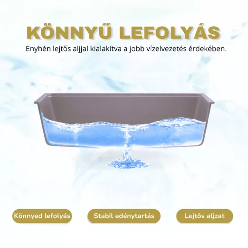 HD Onyx Tortora 68-XL egymedencés gránit mosogatótálca szett, csepegtetőtálcával, vágódeszkával, matt fekete csepegtetőráccsal, tortora színben