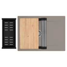 HD Onyx Tortora 68-XL egymedencés gránit mosogatótálca szett, csepegtetőtálcával, vágódeszkával, acél csepegtetőráccsal és matt fekete kosárral, tortora színben