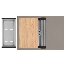 HD Onyx Tortora 68-XL egymedencés gránit mosogatótálca szett, csepegtetőtálcával, vágódeszkával, acél csepegtetőráccsal és kosárral, tortora színben