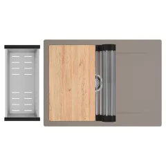   HD Onyx Tortora 68-XL egymedencés gránit mosogatótálca szett, csepegtetőtálcával, vágódeszkával, acél csepegtetőráccsal és kosárral, tortora színben