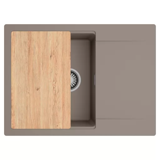 HD Onyx Tortora 68-XL egymedencés gránit mosogatótálca, vágódeszkával, tortora színben