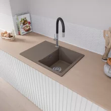 HD Onyx Tortora 68-XL egymedencés gránit mosogatótálca, vágódeszkával, tortora színben