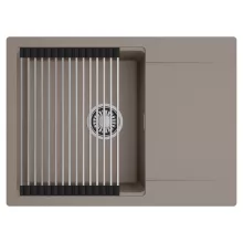 HD Onyx Tortora 68-XL egymedencés mosogatótálca szett, acél csepegtetőráccsal, csepegtetőtálcával, tortora színben