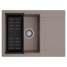 HD Onyx Tortora 68-XL egymedencés mosogatótálca szett, matt fekete csepegtetőkosárral, csepegtetőtálcával, tortora színben