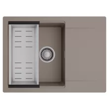 HD Onyx Tortora 68-XL egymedencés mosogatótálca szett, acél csepegtetőkosárral, csepegtetőtálcával, tortora színben