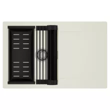 HD Onyx White 78 egymedencés mosogatótálca szett, matt fekete csepegtetőráccsal és kosárral, csepegtetőtálcával, tört fehér színben, szálcsiszolt króm leeresztő szifonnal