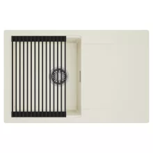 HD Onyx White 78 egymedencés mosogatótálca szett, matt fekete csepegtetőráccsal, csepegtetőtálcával, tört fehér színben, szálcsiszolt króm leeresztő szifonnal