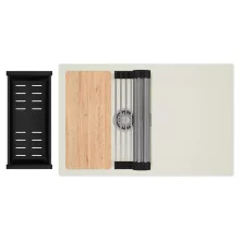 HD Onyx White 78 egymedencés gránit mosogatótálca szett, vágódeszkával, csepegtetőtálcával, vágódeszkával, acél csepegtetőráccsal és matt fekete kosárral, tört fehér színben, szálcsiszolt króm leeresztő szifonnal