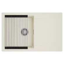 HD Onyx White 78 egymedencés mosogatótálca szett, acél csepegtetőráccsal, csepegtetőtálcával, tört fehér színben, szálcsiszolt króm leeresztő szifonnal