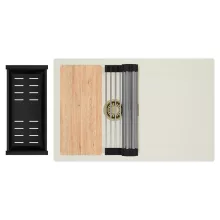 HD Onyx White 78 egymedencés gránit mosogatótálca szett, vágódeszkával, csepegtetőtálcával, vágódeszkával, acél csepegtetőráccsal és matt fekete kosárral, tört fehér színben, szálcsiszolt arany leeresztő szifonnal