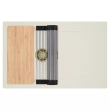 HD Onyx White 78 egymedencés gránit mosogatótálca szett, vágódeszkával, csepegtetőtálcával, vágódeszkával, acél csepegtetőráccsal, tört fehér színben, szálcsiszolt arany leeresztő szifonnal