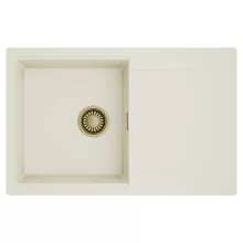 HD Onyx White 78 egymedencés mosogatótálca, csepegtetőtálcával, tört fehér színben, szálcsiszolt arany leeresztő szifonnal