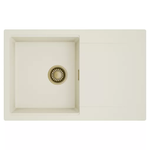 HD Onyx White 78 egymedencés mosogatótálca, csepegtetőtálcával, tört fehér színben, szálcsiszolt arany leeresztő szifonnal