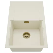 HD Onyx White 78 egymedencés mosogatótálca, csepegtetőtálcával, tört fehér színben, szálcsiszolt arany leeresztő szifonnal