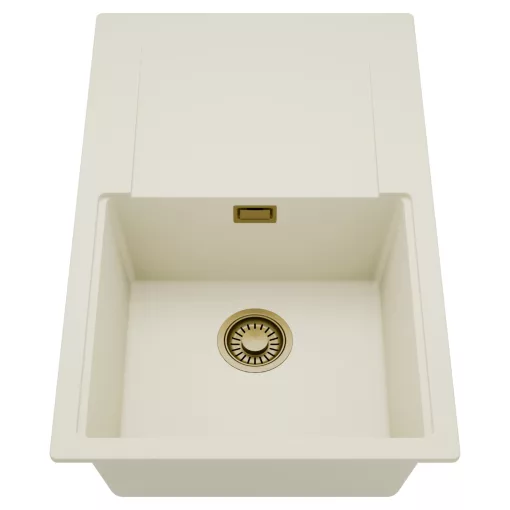 HD Onyx White 78 egymedencés mosogatótálca, csepegtetőtálcával, tört fehér színben, szálcsiszolt arany leeresztő szifonnal