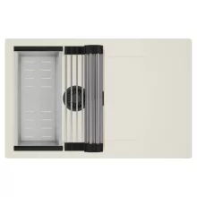 HD Onyx White 78 egymedencés mosogatótálca szett, acél csepegtetőráccsal és kosárral, csepegtetőtálcával, tört fehér színben, matt fekete leeresztő szifonnal