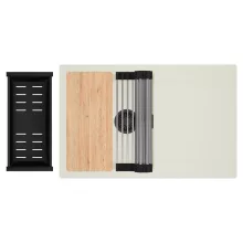 HD Onyx White 78 egymedencés gránit mosogatótálca szett, vágódeszkával, csepegtetőtálcával, vágódeszkával, acél csepegtetőráccsal és matt fekete kosárral, tört fehér színben, matt fekete leeresztő szifonnal