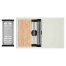 HD Onyx White 78 egymedencés gránit mosogatótálca szett, vágódeszkával, csepegtetőtálcával, vágódeszkával, acél csepegtetőráccsal és kosárral, tört fehér színben, matt fekete leeresztő szifonnal