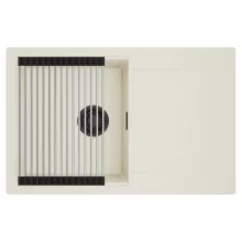 HD Onyx White 78 egymedencés mosogatótálca szett, acél csepegtetőráccsal, csepegtetőtálcával, tört fehér színben, matt fekete leeresztő szifonnal