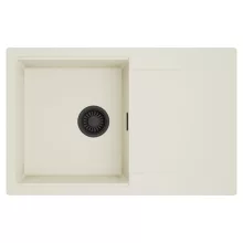 HD Onyx White 78 egymedencés mosogatótálca, csepegtetőtálcával, tört fehér színben, matt fekete leeresztő szifonnal