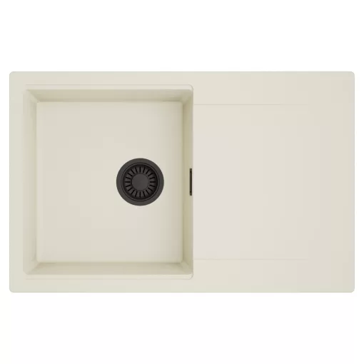 HD Onyx White 78 egymedencés mosogatótálca, csepegtetőtálcával, tört fehér színben, matt fekete leeresztő szifonnal