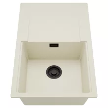 HD Onyx White 78 egymedencés mosogatótálca, csepegtetőtálcával, tört fehér színben, matt fekete leeresztő szifonnal