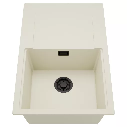 HD Onyx White 78 egymedencés mosogatótálca, csepegtetőtálcával, tört fehér színben, matt fekete leeresztő szifonnal