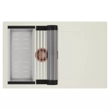 HD Onyx White 78 egymedencés mosogatótálca szett, acél csepegtetőráccsal és kosárral, csepegtetőtálcával, tört fehér színben, szálcsiszolt réz leeresztő szifonnal