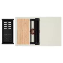 HD Onyx White 78 egymedencés gránit mosogatótálca szett, vágódeszkával, csepegtetőtálcával, vágódeszkával, matt fekete csepegtetőráccsal és kosárral, tört fehér színben, szálcsiszolt réz leeresztő szifonnal