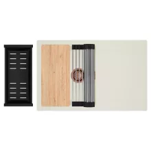 HD Onyx White 78 egymedencés gránit mosogatótálca szett, vágódeszkával, csepegtetőtálcával, vágódeszkával, acél csepegtetőráccsal és matt fekete kosárral, tört fehér színben, szálcsiszolt réz leeresztő szifonnal