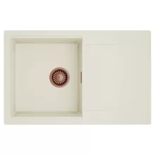 HD Onyx White 78 egymedencés mosogatótálca, csepegtetőtálcával, tört fehér színben, szálcsiszolt réz leeresztő szifonnal