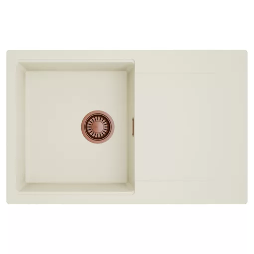 HD Onyx White 78 egymedencés mosogatótálca, csepegtetőtálcával, tört fehér színben, szálcsiszolt réz leeresztő szifonnal