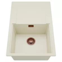 HD Onyx White 78 egymedencés mosogatótálca, csepegtetőtálcával, tört fehér színben, szálcsiszolt réz leeresztő szifonnal